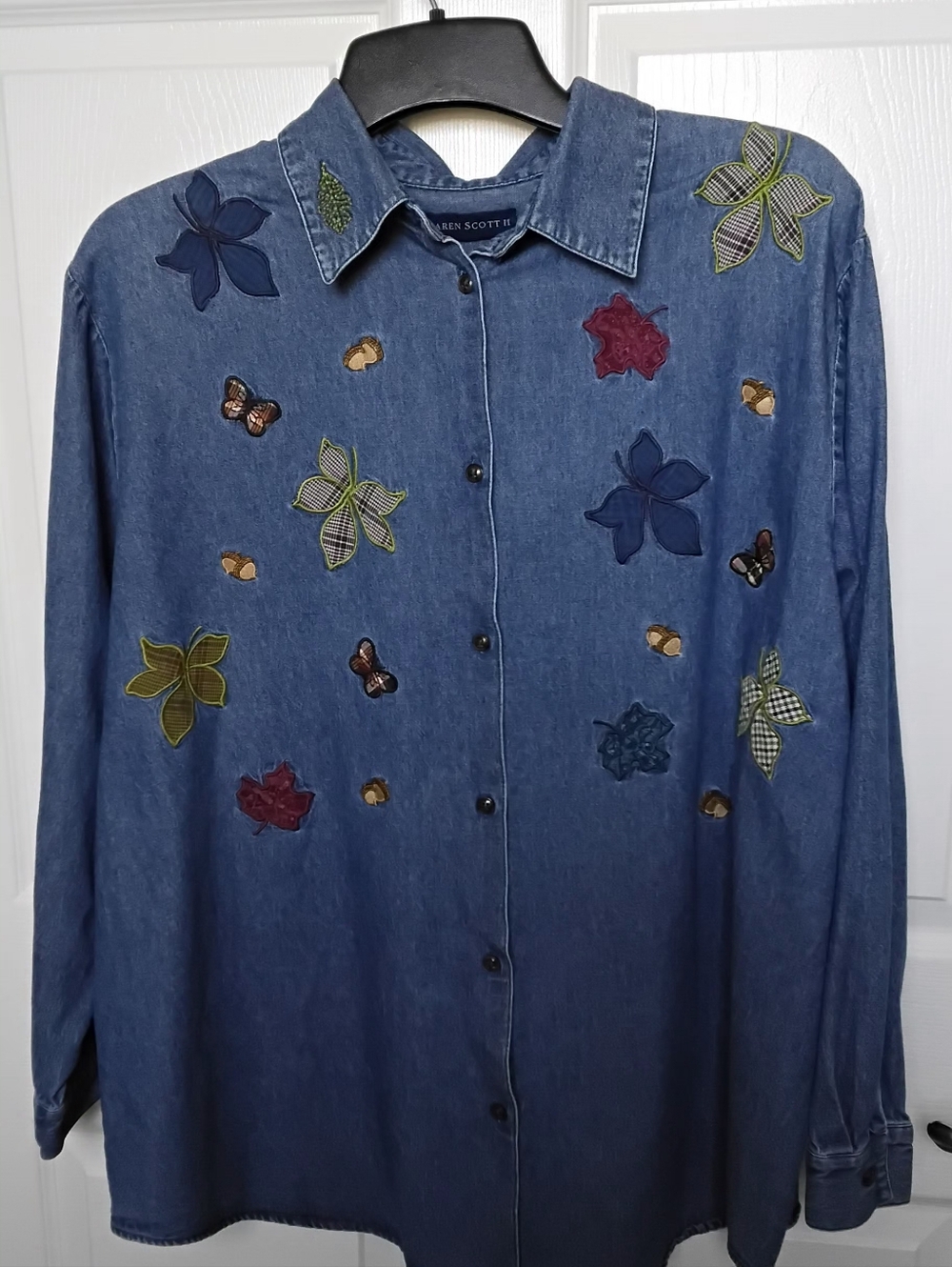 Karen Scott Blue Denim Collar Shirt‎ with Subtle Stitching Size XL
